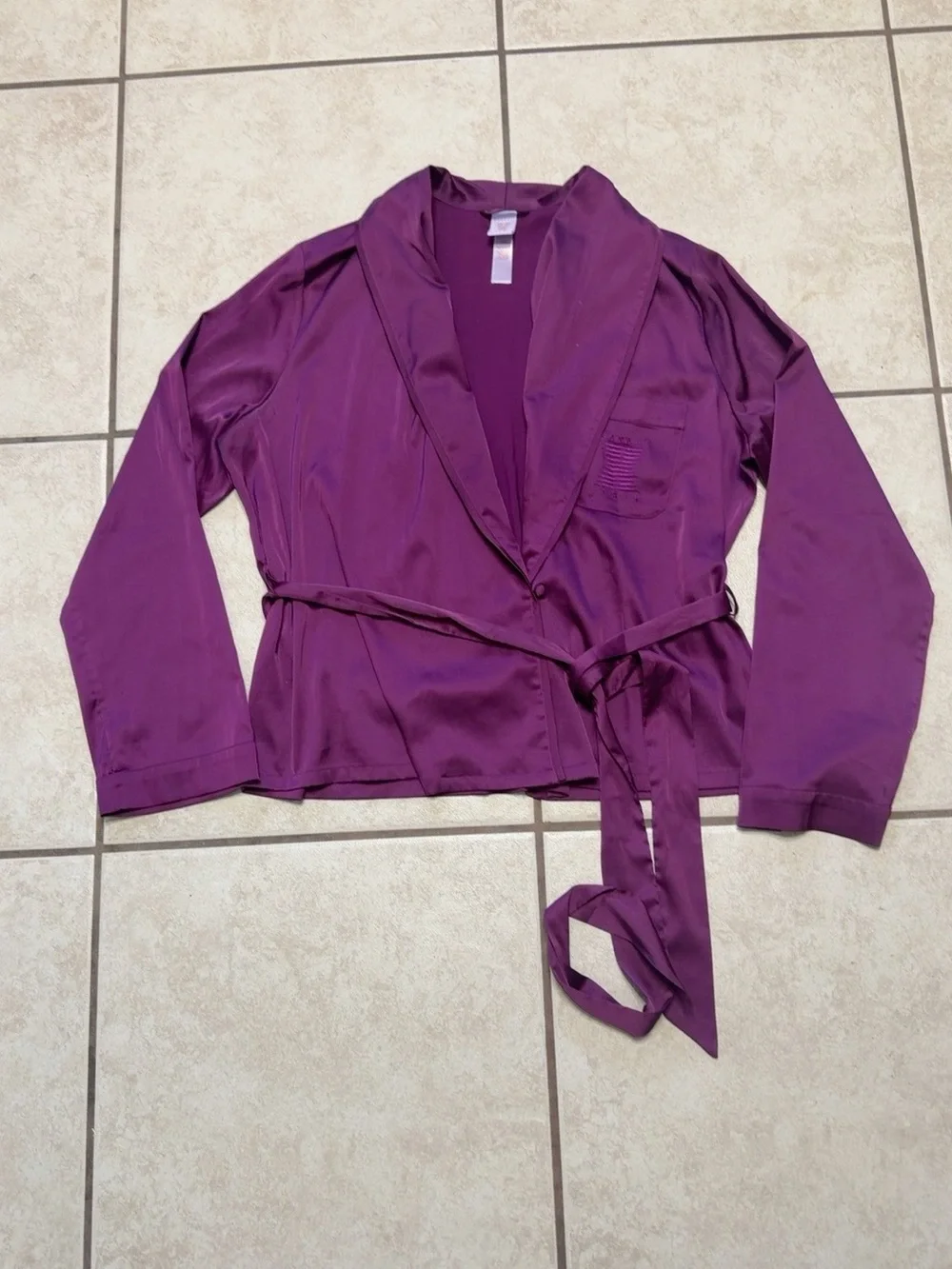 Savage X Fenty Purple Satin Smoking Jacket Robe Top Large